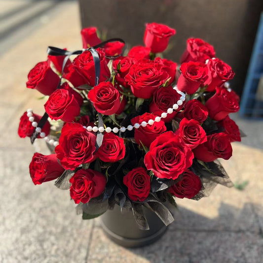 香港花店|Red Rose Flower Box 紅玫瑰花桶 即日送貨