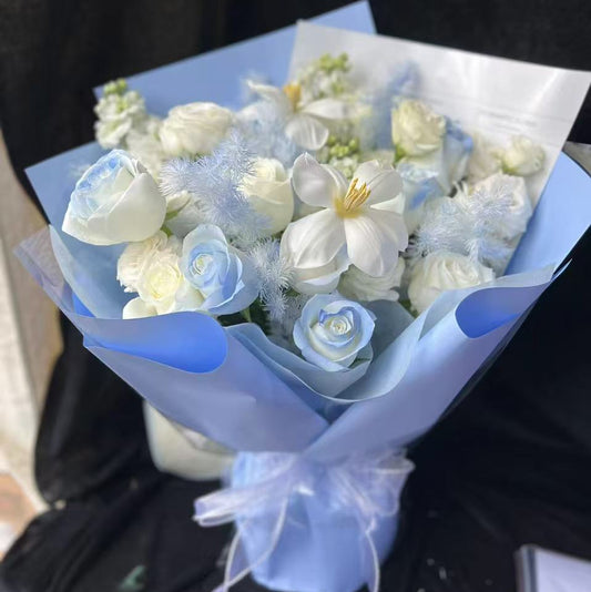 Blue rose and tulip bouquet 藍玫瑰郁金香 M 香港鮮花即日送貨b32