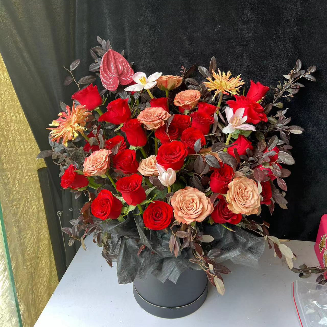 香港花店|Red rose box 紅玫瑰花桶 花盒 即日送貨
