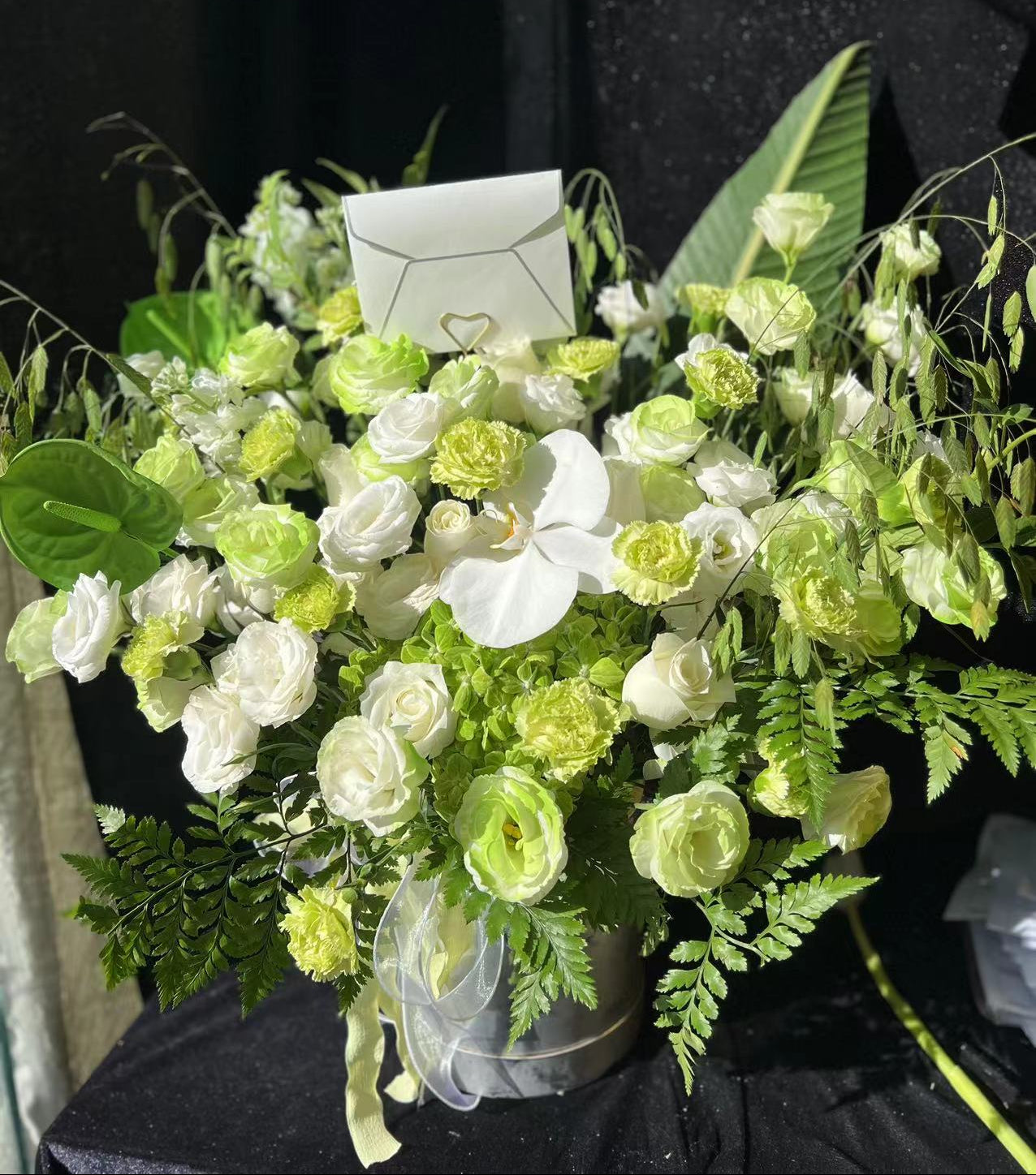 香港花店|Green Rose Box綠玫瑰花桶 綠色花盒 即日送貨