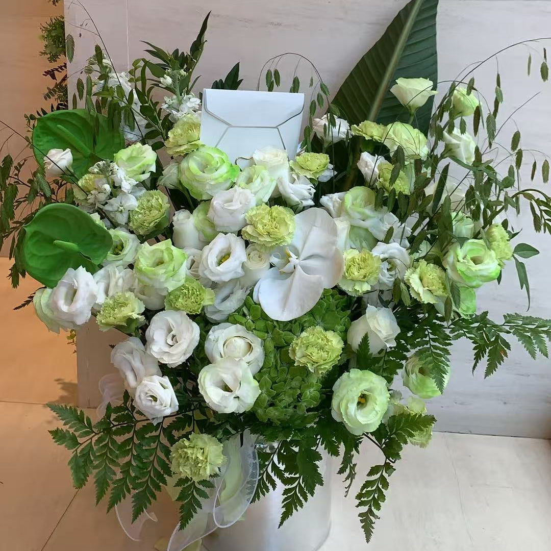 香港花店|Green Rose Box綠玫瑰花桶 綠色花盒 即日送貨