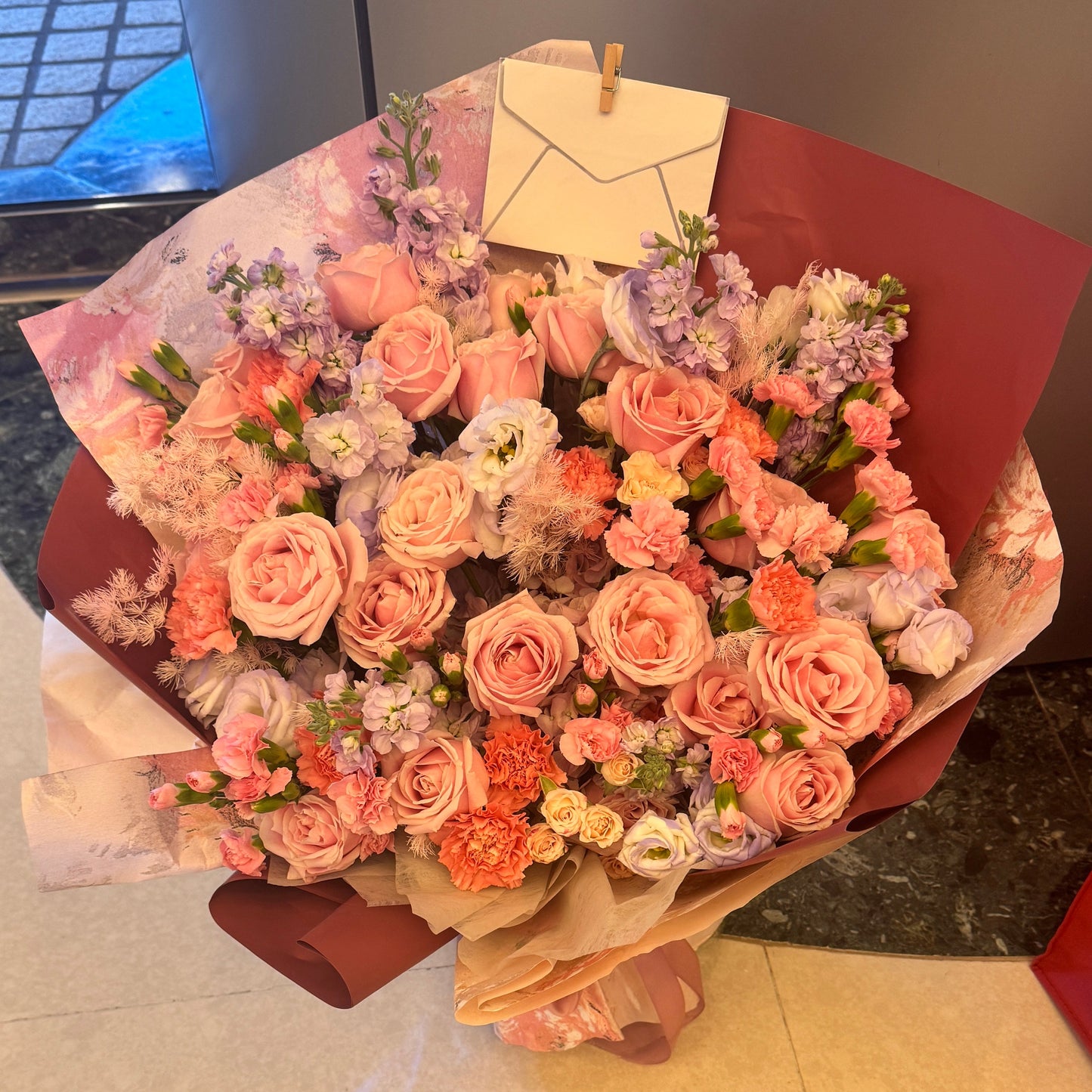 香港花店|Pink Bouquet 粉玫瑰康乃馨鮮花 即日送貨