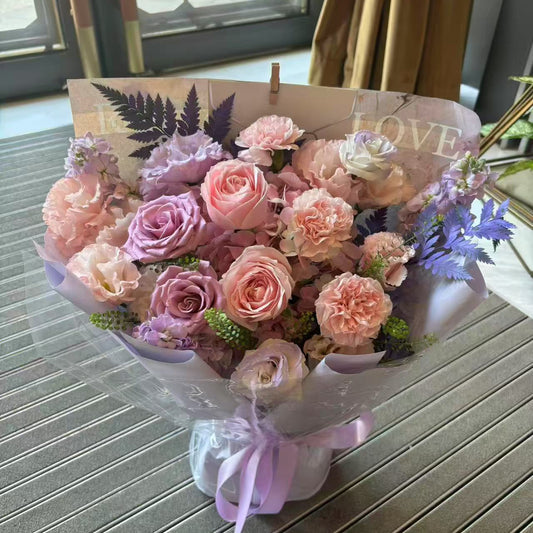香港花店|Purple Rose Bouquet紫玫瑰粉玫瑰鮮花 即日送貨