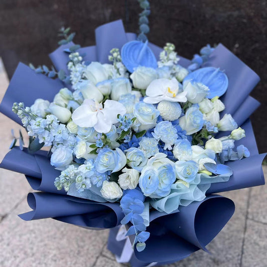 Large blue bouquet藍色系超大花束 香港鮮花即日送貨b12
