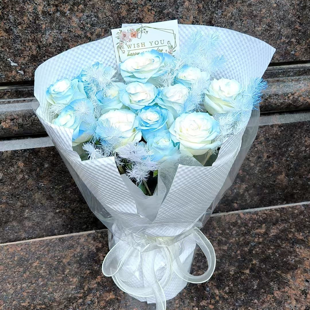 Blue rose bouquet 藍玫瑰11枝 S 香港鮮花即日送貨b53