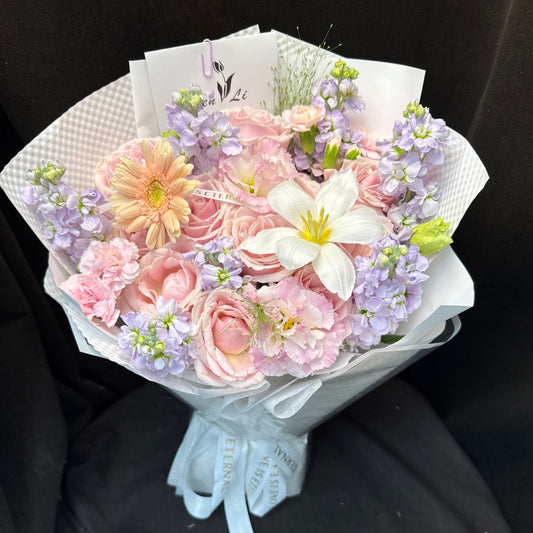 香港花店|Pink Bouquet 粉玫瑰郁金香鮮花 即日送貨